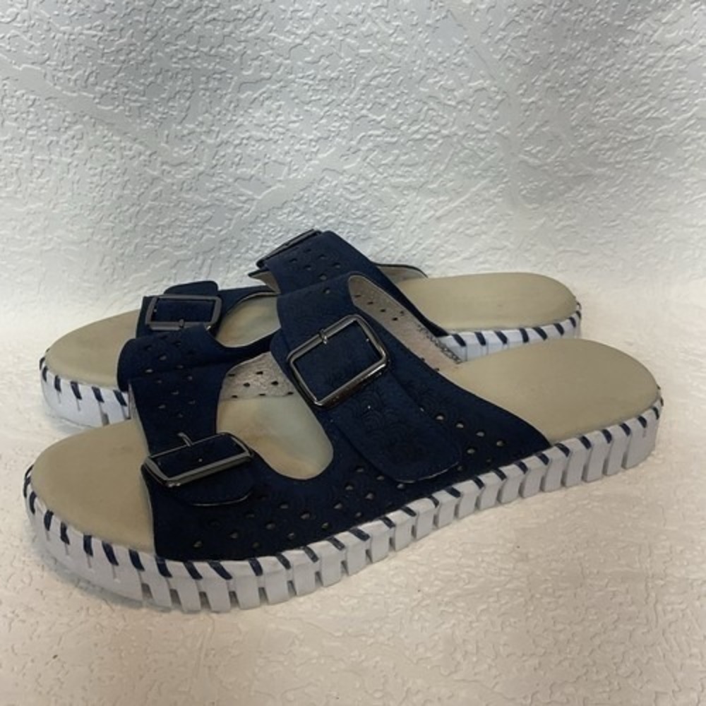 Ilse Jacobsen Platform Tulip Dark Indigo Buckle Strap Sandal Women 40/US10 China